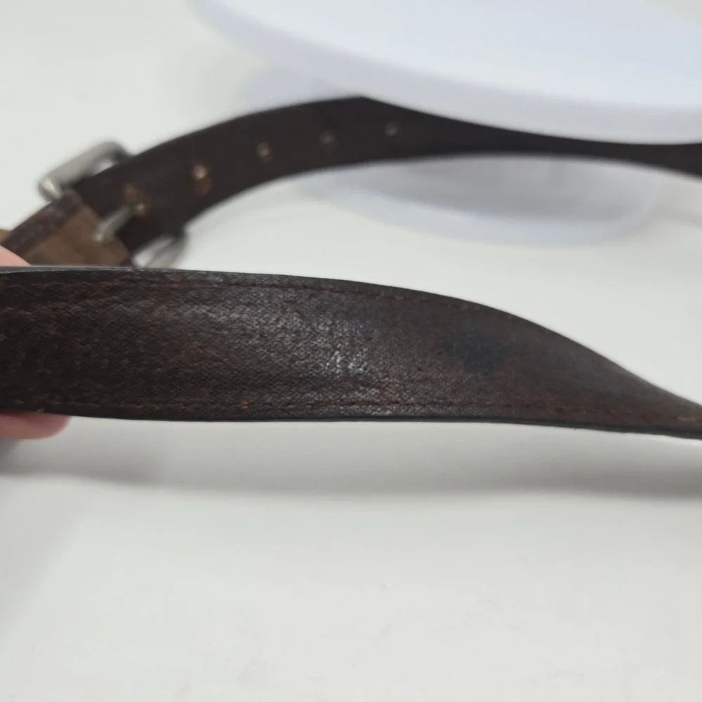 Columbia Mens‎ Brown Leather Suede Inlay Belt Silver Buckle Size 44 11COL0216
